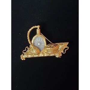 1928 Goldtone Rhinestone Brooch Vanity Tray Perfume Camphor Glass Bottle Rare